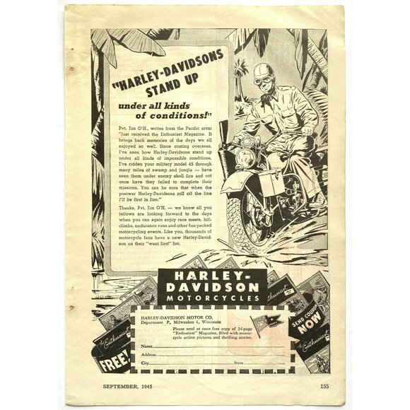 1945 Vintage Old HARLEY DAVIDSONS Stand Up Magazine Print Ad Popular Mechanics - Picture 2 of 4